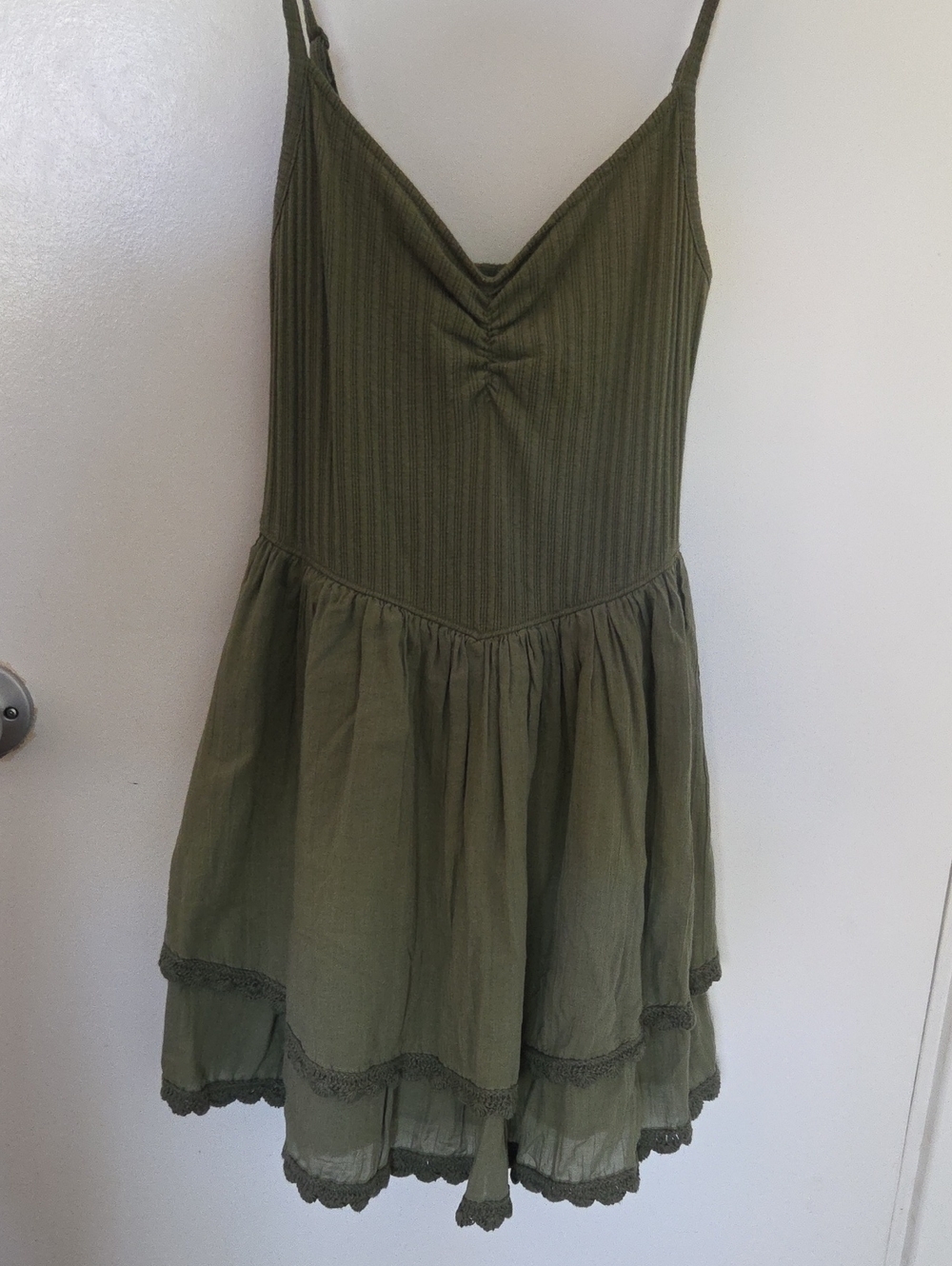 aerie Olive Green Ribbed Bodice Tiered Casual Dress